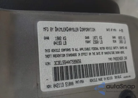 1999 Chrysler Sebring Jxi из США, поврежденный, VIN 3C3EL55H4XT599656